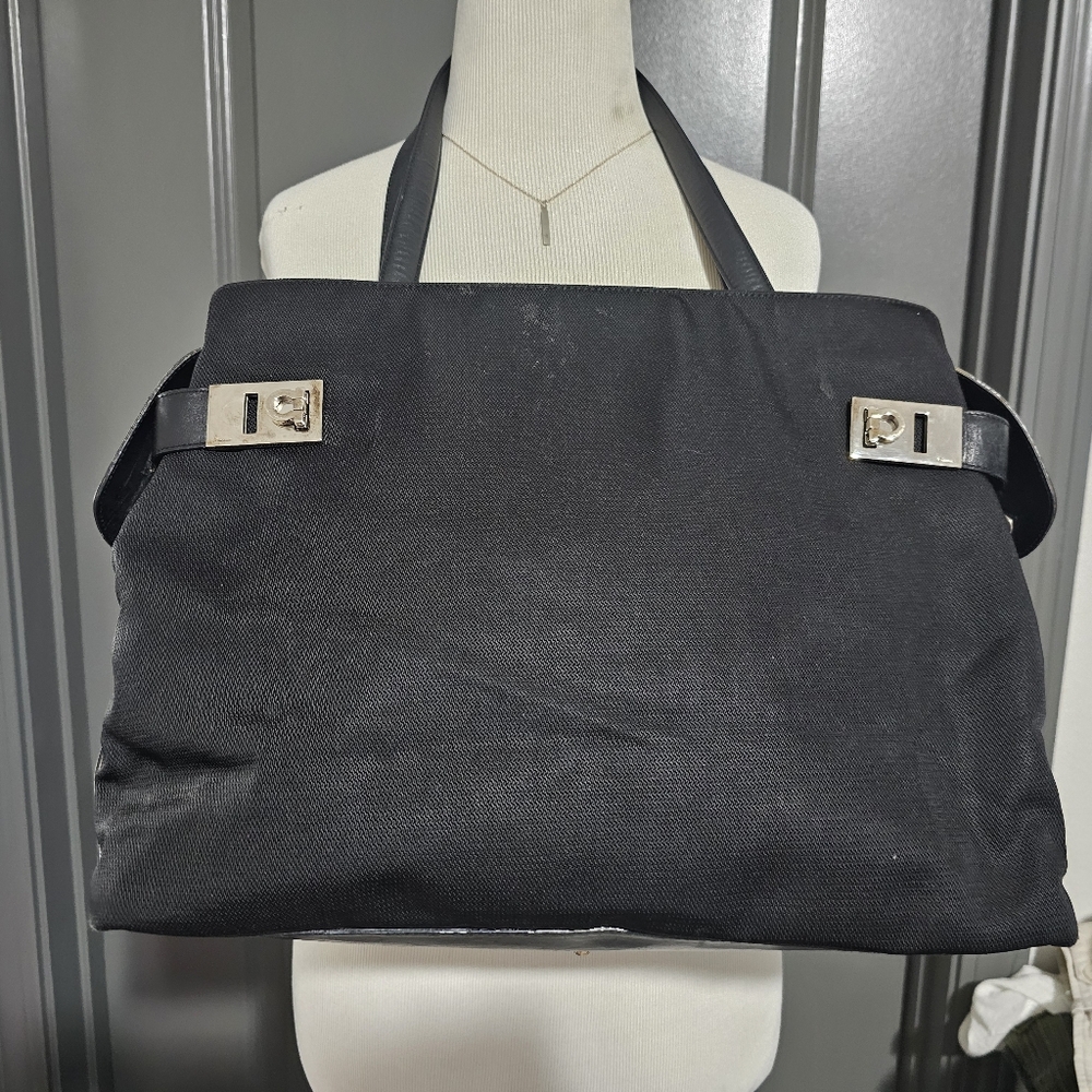 Salvatore Ferragamo Black Gancini Buckle Tote